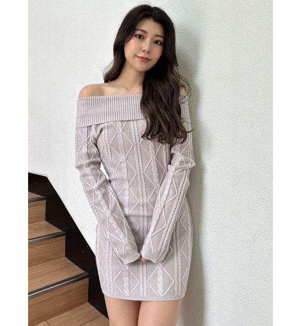 GYDA「オフショルケーブルタイトニットワンピース」|ワンピース|
