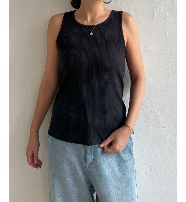 Lbc with Life「コットンUSAランダムテレコタンクトップ」|キャミソール|ブラック