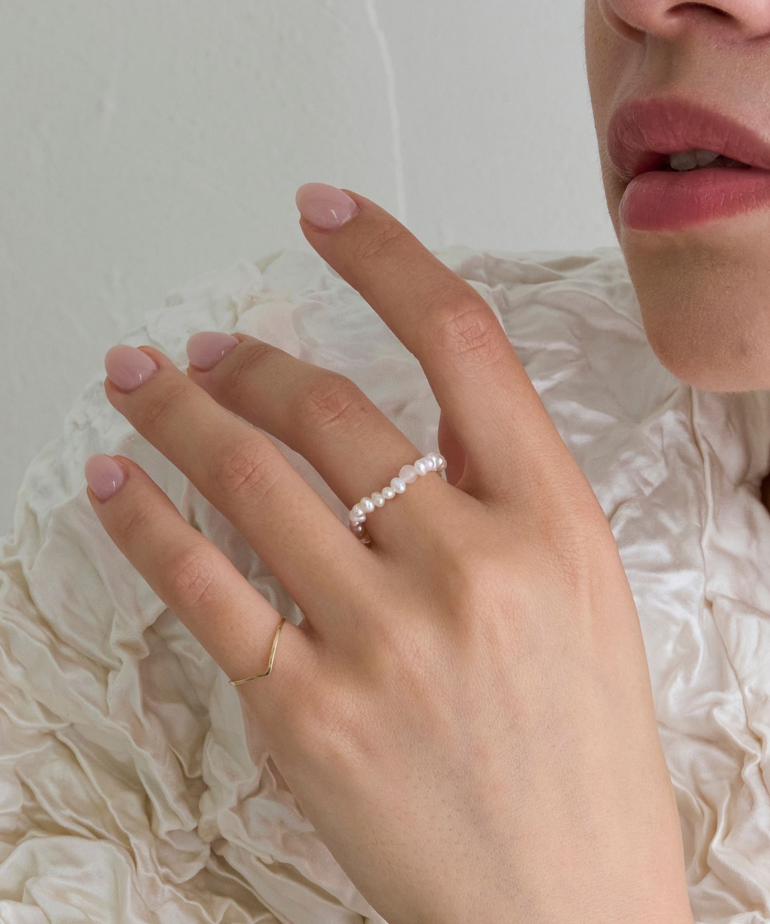 JUPITER「淡水パール&times;天然石リング/ゴム仕様　ローズクォーツ」|リング|