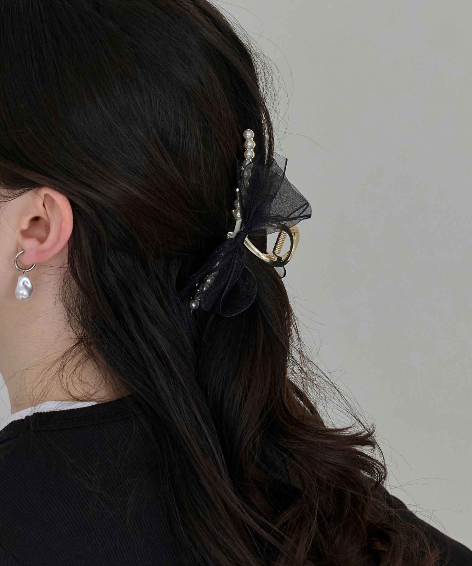 Phoebe「オーガンジーリボンパールバンスクリップ」|その他|ブラック