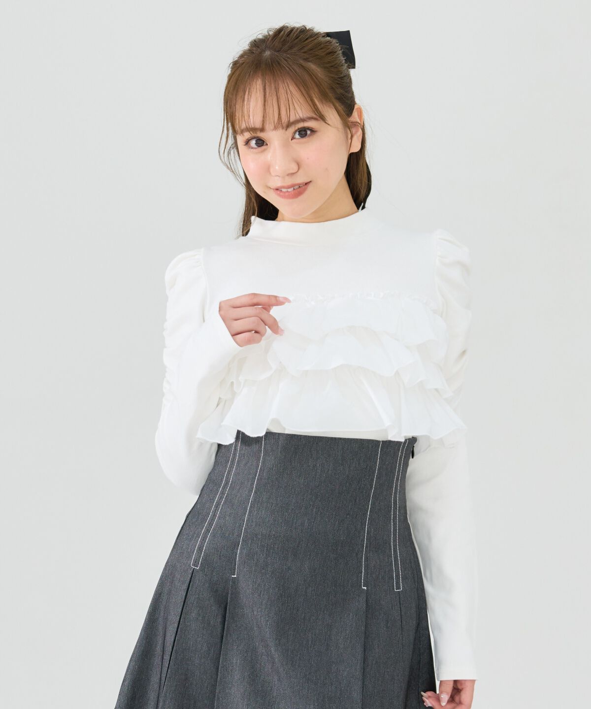 REDYAZEL「異素材フリルトップス」|Tシャツ・カットソー|