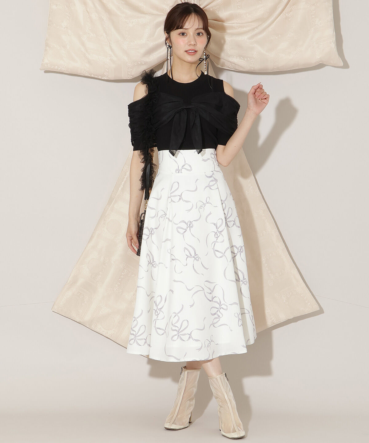 WILLSELECTION「リボンプリントフレアスカート」|フレア|