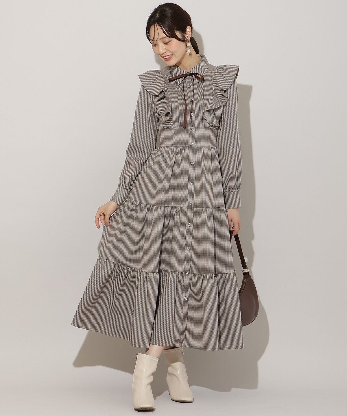 WILLSELECTION「リボンタイティアードシャツワンピース」|ワンピース|茶系チェック