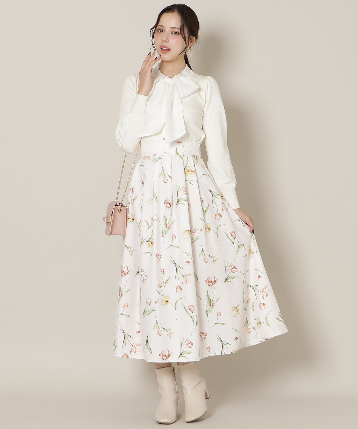 WILLSELECTION「チューリッププリントタックフレアスカート」|フレア|赤系花柄