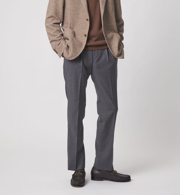 UNITED ARROWS「スリムテーパード サイドシャーリング 1プリーツ スラックス ストレッチ 防しわ」|スラックス|