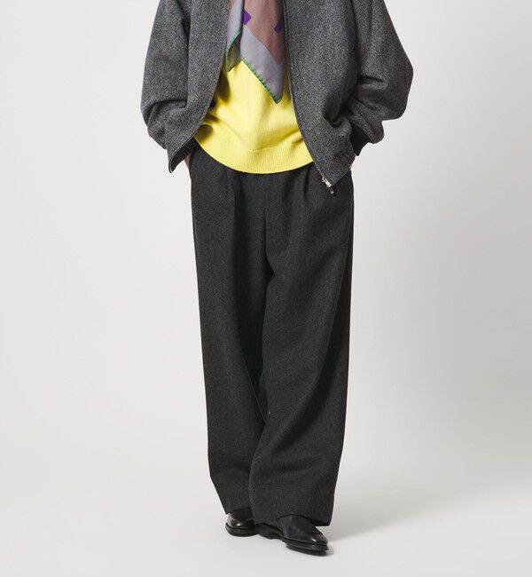 UNITED ARROWS「＜District＞ウール ナイロン メルトン 2プリーツ ワイドパンツ」|チノ|DK.GRAY