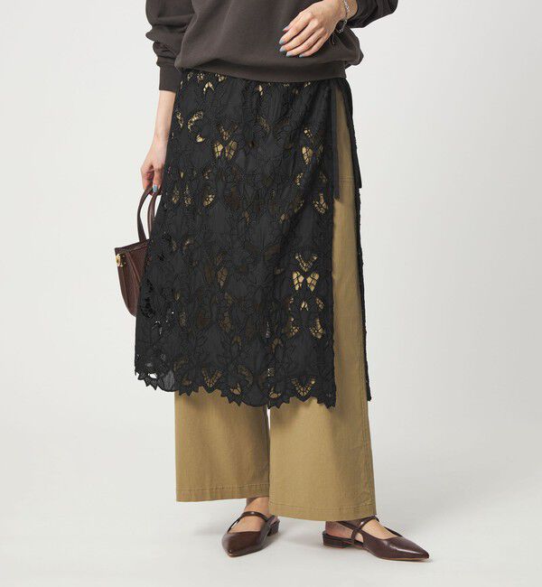 UNITED ARROWS green label relaxing「レース レイヤード スカート」|タイト|BLACK