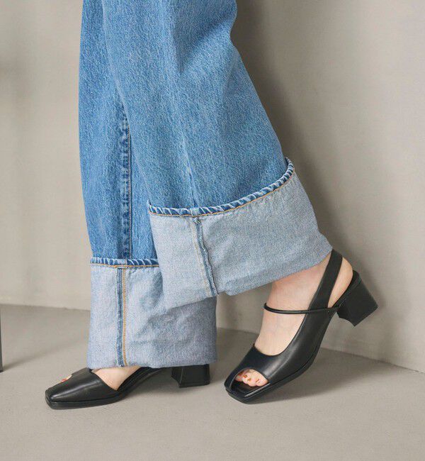 BEAUTY&YOUTH UNITED ARROWS「レザーライク オープントゥ バックストラップミュール」|サンダル|BLACK