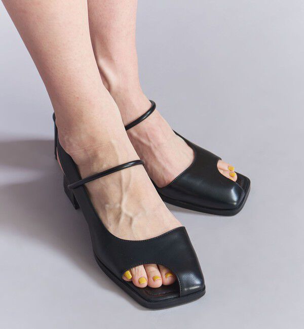 BEAUTY&YOUTH UNITED ARROWS「レザーライク オープントゥ バックストラップミュール」|サンダル|