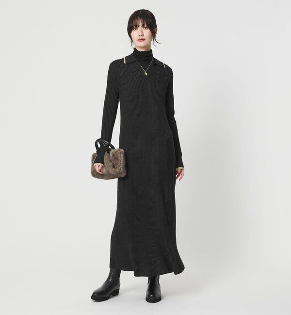 BEAUTY&YOUTH UNITED ARROWS「ウールポリエステルブレンド メランジ リブニットワンピース」|ワンピース|DK.GRAY