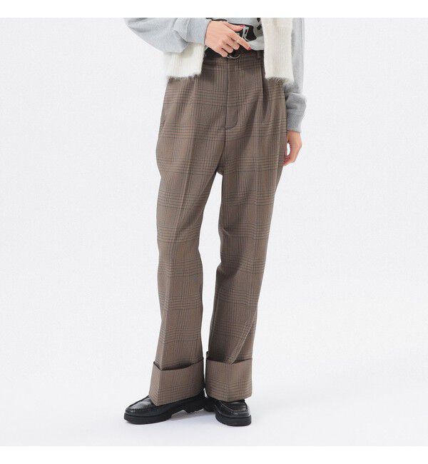 BEAMSBOY「チェック ロング ダブルヘム スラックス」|スラックス|BROWN