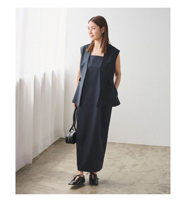 Demi-Luxe BEAMS 「エディター東原妙子 &times; Demi-Luxe BEAMS / シャイニー キャミソール ワンピース」|ワンピース|NAVY