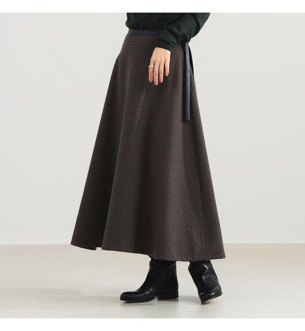 Demi-Luxe BEAMS 「AK+1 / ウール チェック フレアスカート」|スカート|BROWN&times;BLACK CHECK