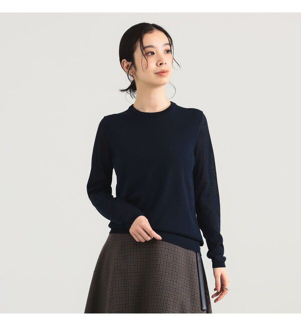 Demi-Luxe BEAMS 「AK+1 / シアースリーブ クルーネックニット」|ニット・セーター|NAVY