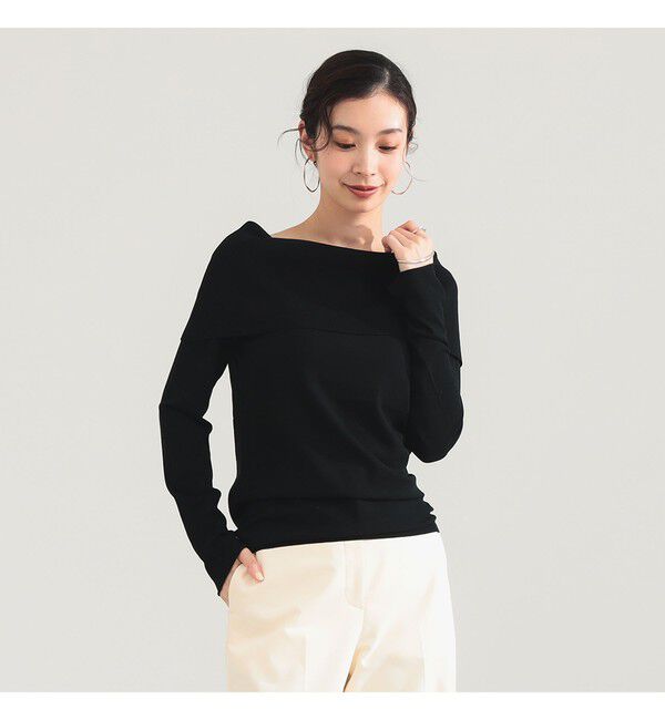 Demi-Luxe BEAMS 「レーヨン ポリエステル オフショルダー プルオーバー ニット」|ニット・セーター|BLACK