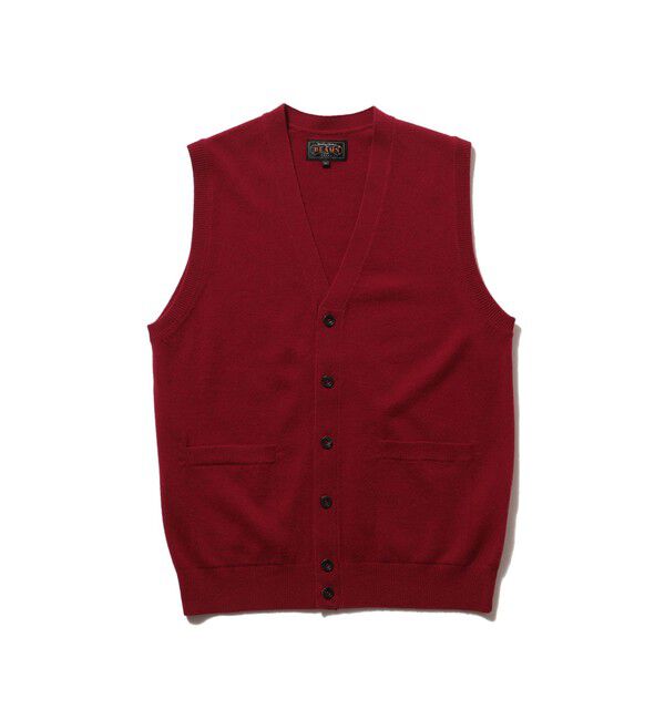 BEAMS PLUS「BEAMS PLUS / Button Knit Vest Solid」|ニット・セーター|RED
