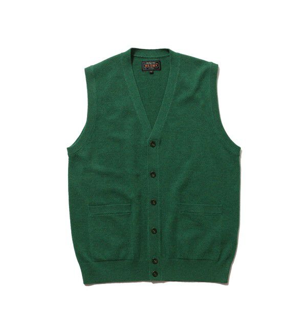 BEAMS PLUS「BEAMS PLUS / Button Knit Vest Solid」|ニット・セーター|GREEN