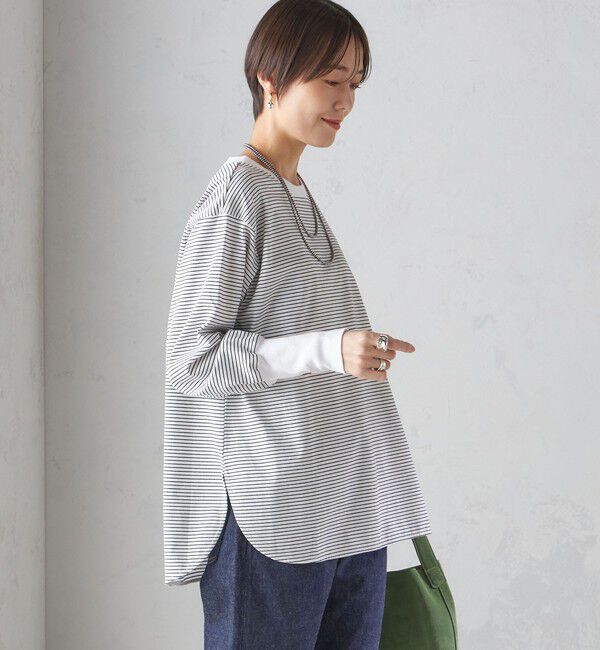 SHIPS for women「ロング リブ スリーブ カットソー  ボーダー / ソリッド」|Tシャツ・カットソー|