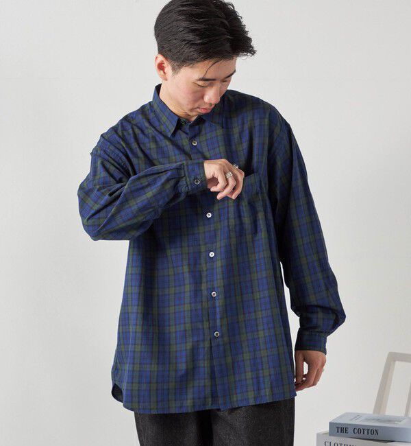 SHIPS any「SHIPS any: オーバーサイズ レギュラーカラー チェック／ストライプ 長袖 シャツ◇」|シャツ・ブラウス|グリーン