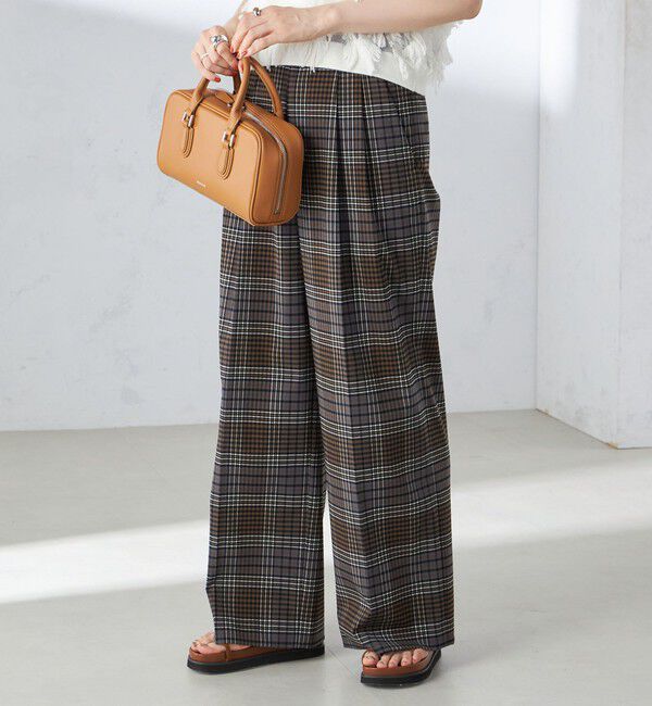 SHIPS for women「〈手洗い可能〉ウール混 チェック タック ワイド パンツ」|その他|