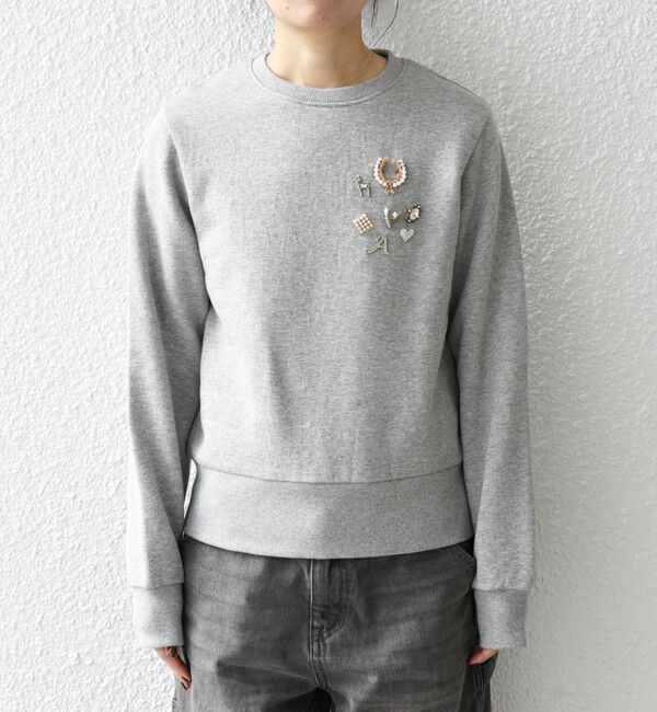 SHIPS any「SHIPS any:〈手洗い可能〉裏起毛 ビジュー クルーネック コンパクト プルオーバー」|スウェット・ジャージ|