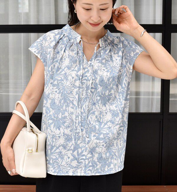 SHIPS for women「〈手洗い可能〉綿 ローン ボタニカル プリント フレンチ スリーブ ブラウス」|シャツ・ブラウス|