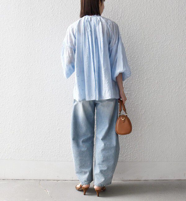 SHIPS any「【WEB限定】SHIPS any:〈手洗い可能〉シアー ドット スタンドカラー パフ ギャザー ブラウス」|シャツ・ブラウス|