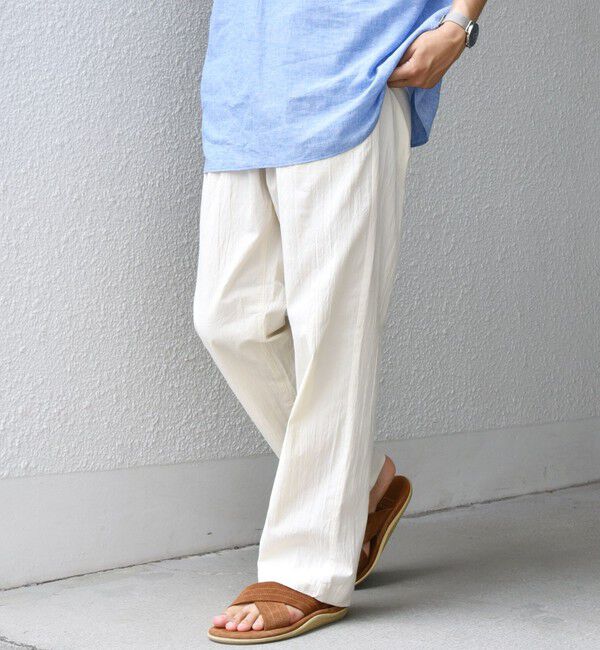 SHIPS any「SHIPS any:〈洗濯機可能〉リネン混 2タック セミワイド イージーパンツ」|チノ|オフホワイト