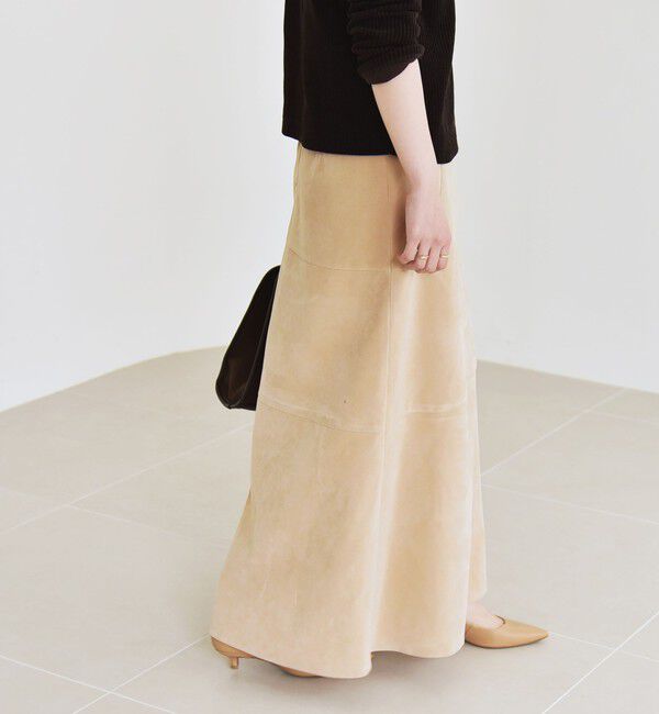 quaranciel「quaranciel:〈洗濯機可能〉ポリエステル スエード フレア マキシ スカート」|スカート|