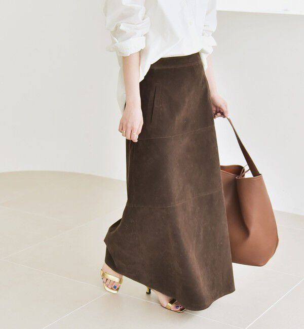 quaranciel「quaranciel:〈洗濯機可能〉ポリエステル スエード フレア マキシ スカート」|スカート|