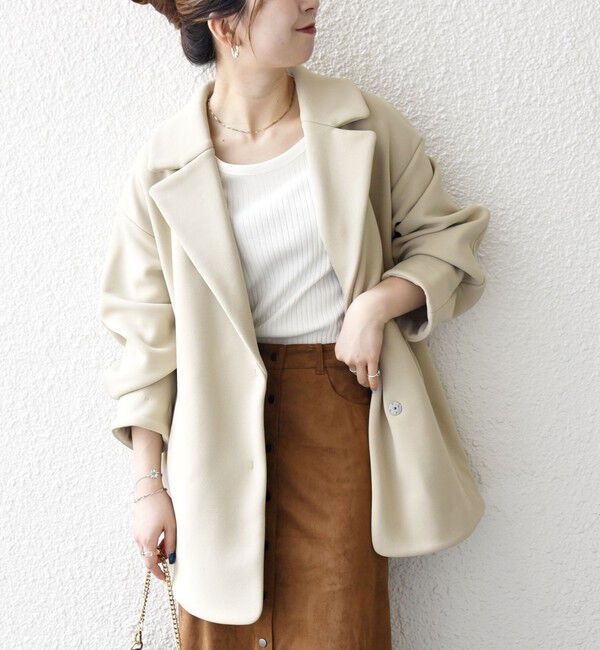 SHIPS any「SHIPS any:〈洗濯機可能〉ダンボール コクーン テーラード ミディ コート」|チェスターコート|ベージュ