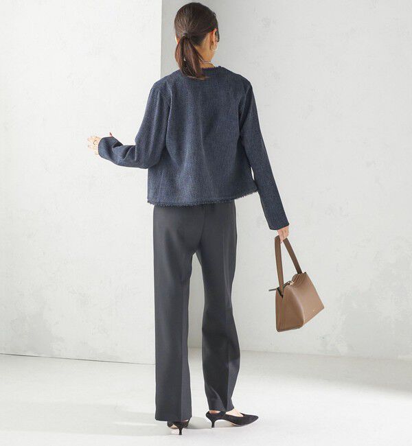 SHIPS for women「〈手洗い可能〉ストレッチ ツイード パール ボタン ジャケット」|ノーカラージャケット|