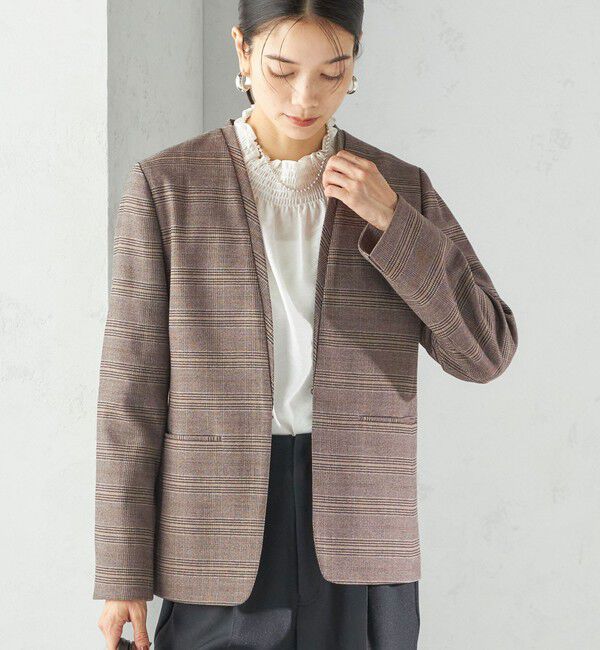 SHIPS for women「〈手洗い可能〉DELEGANT ダブルカラー ジャケット（セットアップ対応）」|ノーカラージャケット|ブラウン系