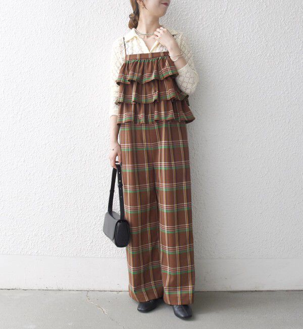 SHIPS any「SHIPS any:〈洗濯機可能〉チェック フリル ティアード サロペット」|オールインワン|