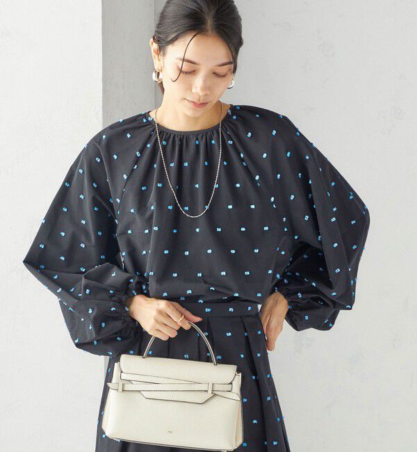 SHIPS for women「〈手洗い可能〉ポンポン ジャカード クルーネック ブラウス」|シャツ・ブラウス|ブラック