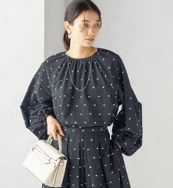 SHIPS for women「〈手洗い可能〉ポンポン ジャカード クルーネック ブラウス」|シャツ・ブラウス|