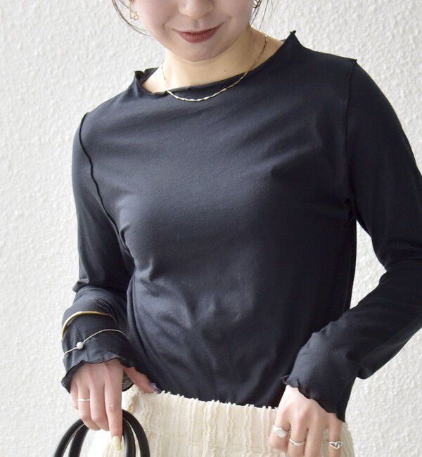 SHIPS any「SHIPS any:〈手洗い可能〉シアー コットン ボトルネック メロウ プルオーバー」|Tシャツ・カットソー|ブラック