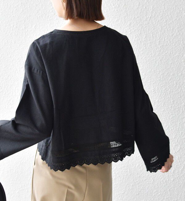 SHIPS any「《予約》SHIPS any:〈手洗い可能〉リネンミックス ハシゴレース シャツ カーディガン」|カーディガン|