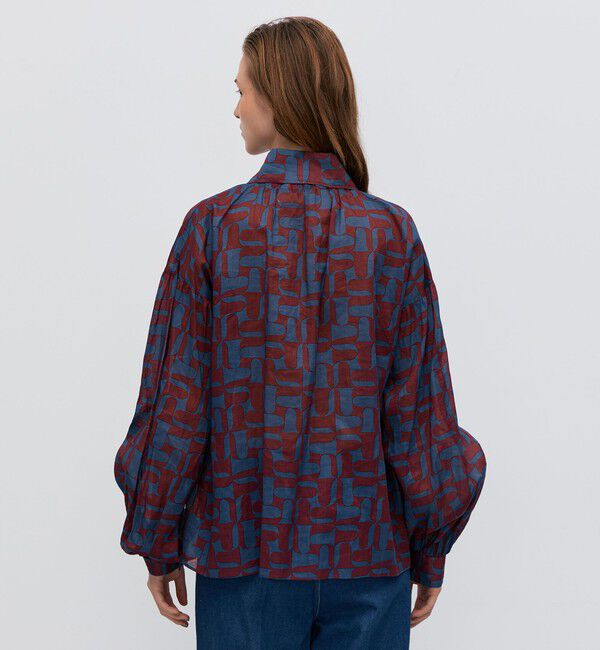 BACCA「コットンオーガンジープリント ギャザースリーブシャツ」|シャツ・ブラウス|