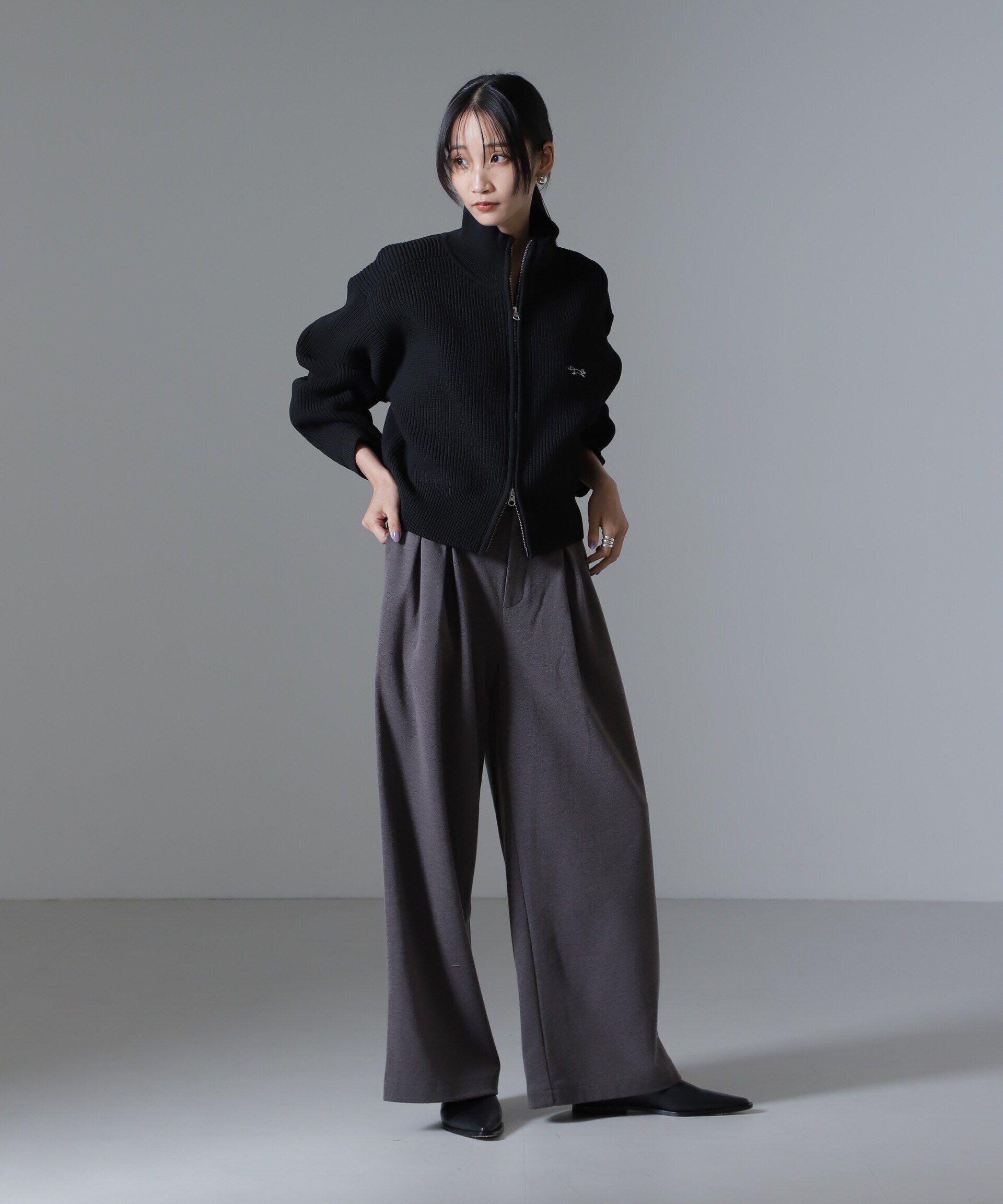 nano･universe「起毛カットタックワイドパンツ」|チノ|