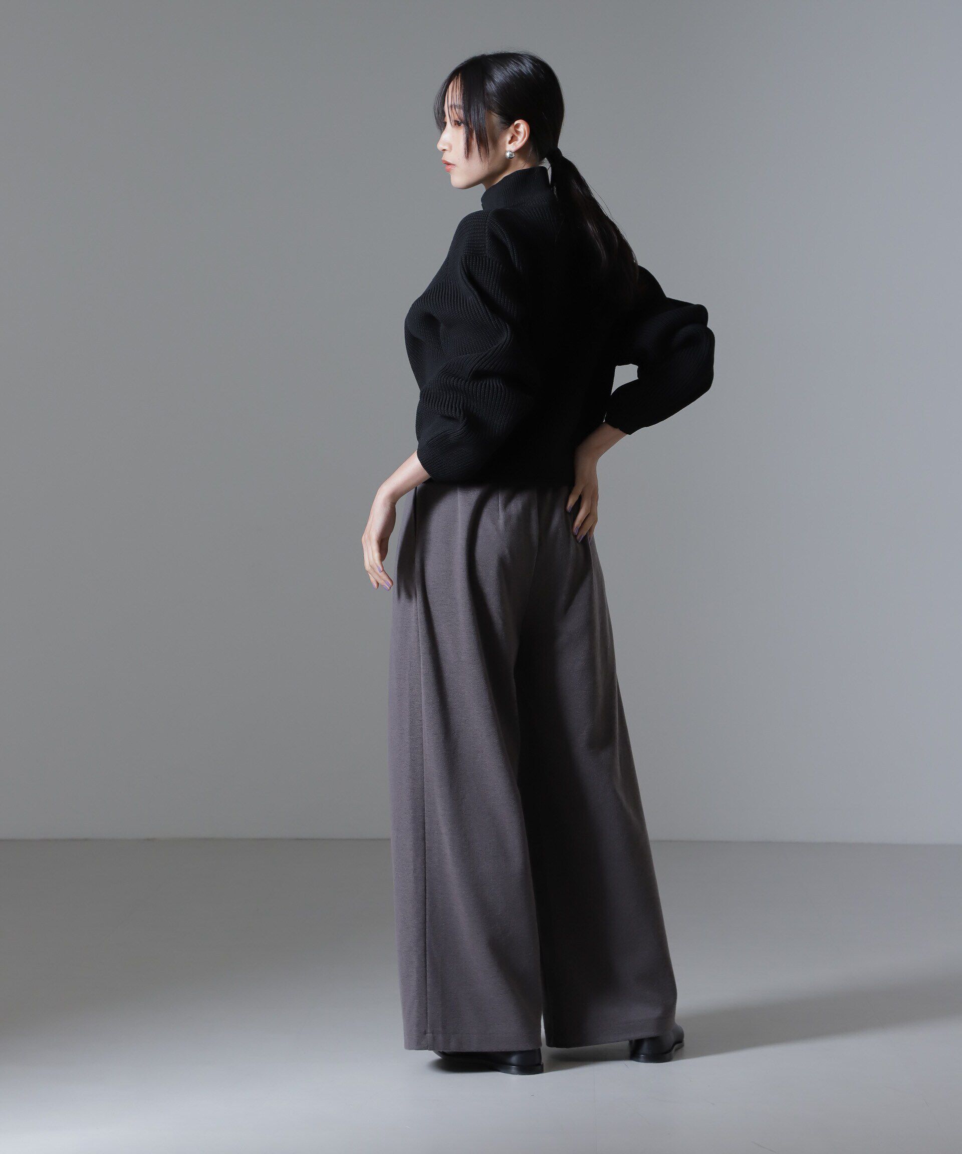 nano･universe「起毛カットタックワイドパンツ」|チノ|