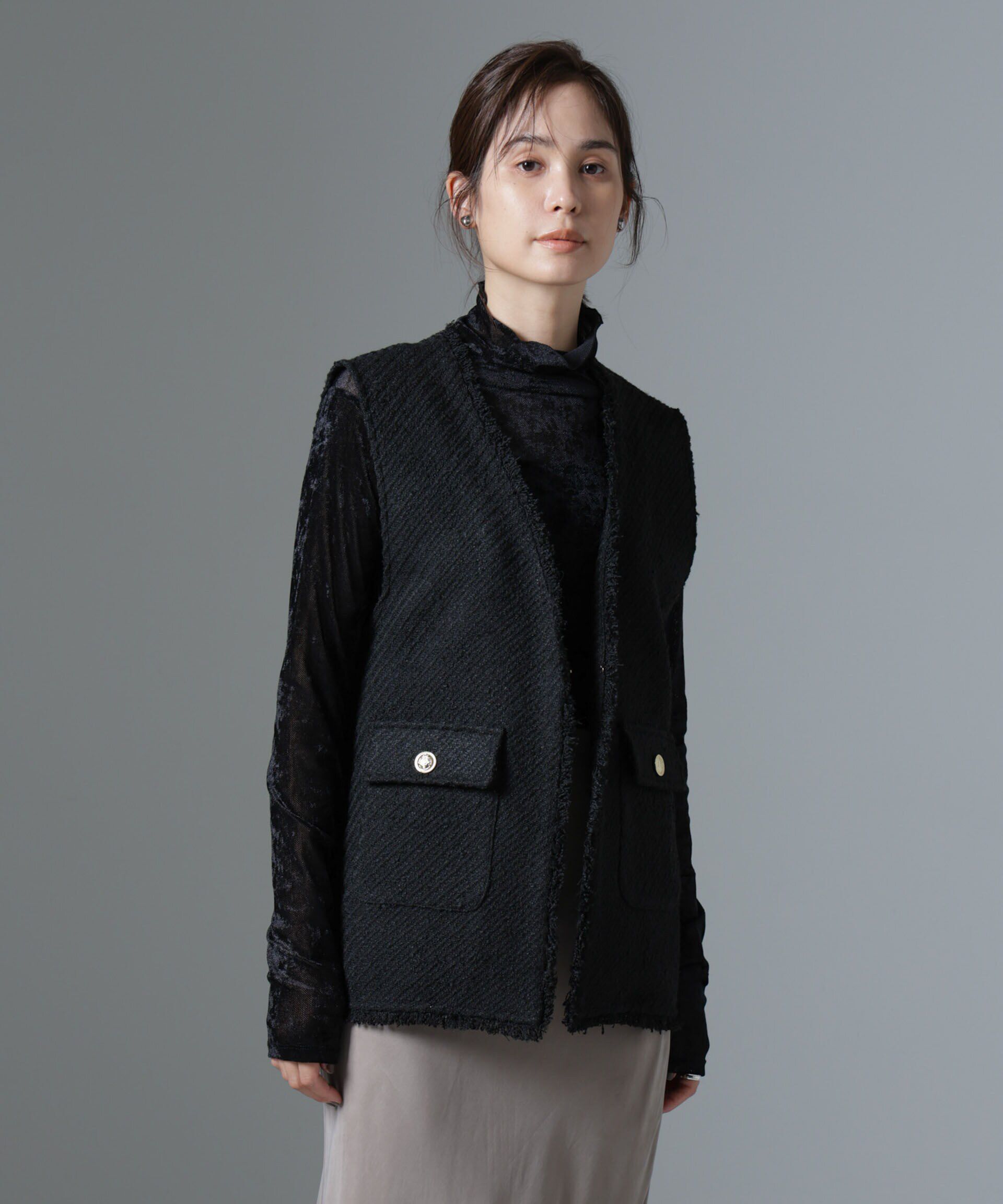 nano･universe「フリンジツイードベスト」|テーラードジャケット|