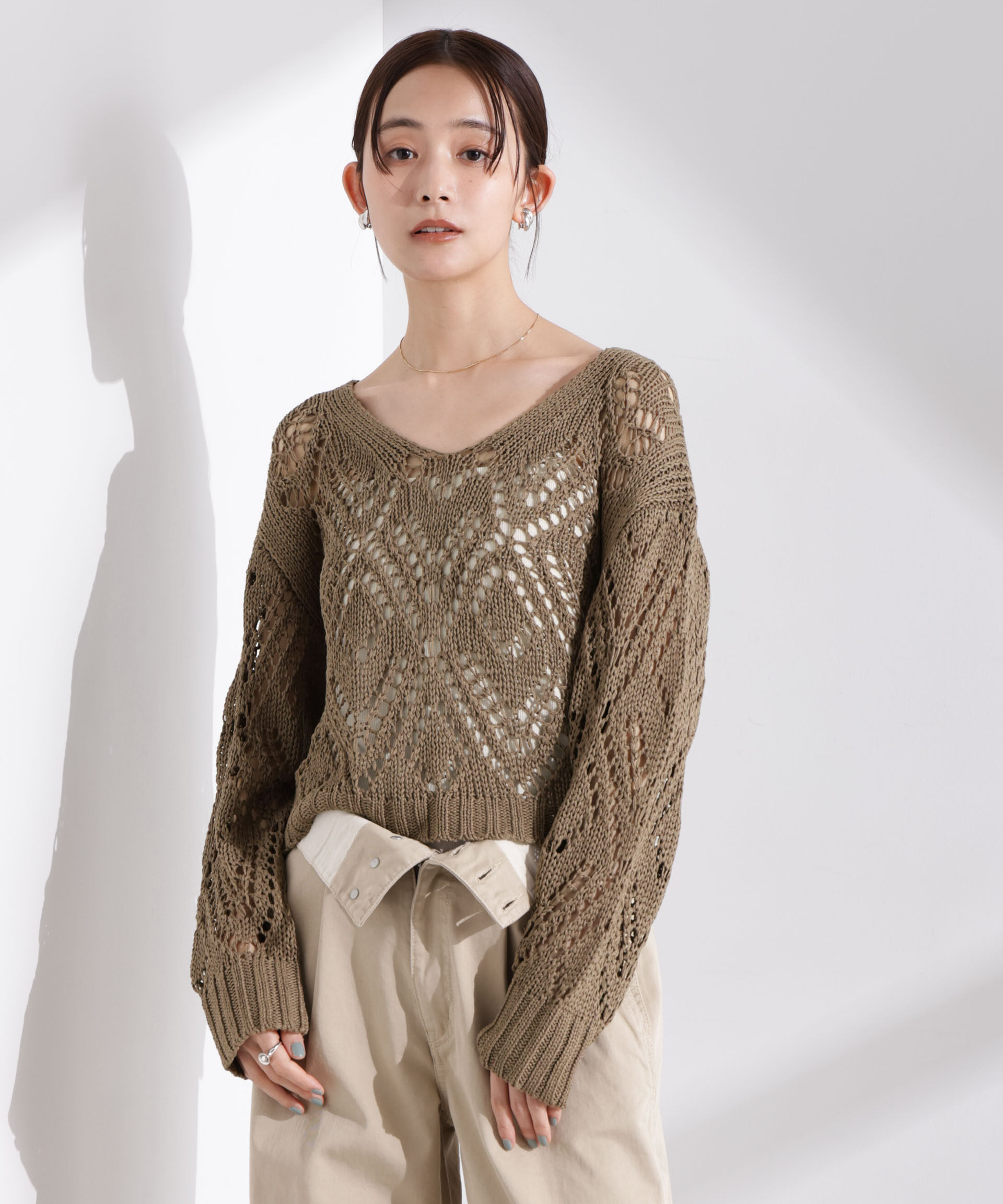 nano･universe「リリヤーン透かし編み柄ニットプルオーバー」|ニット・セーター|