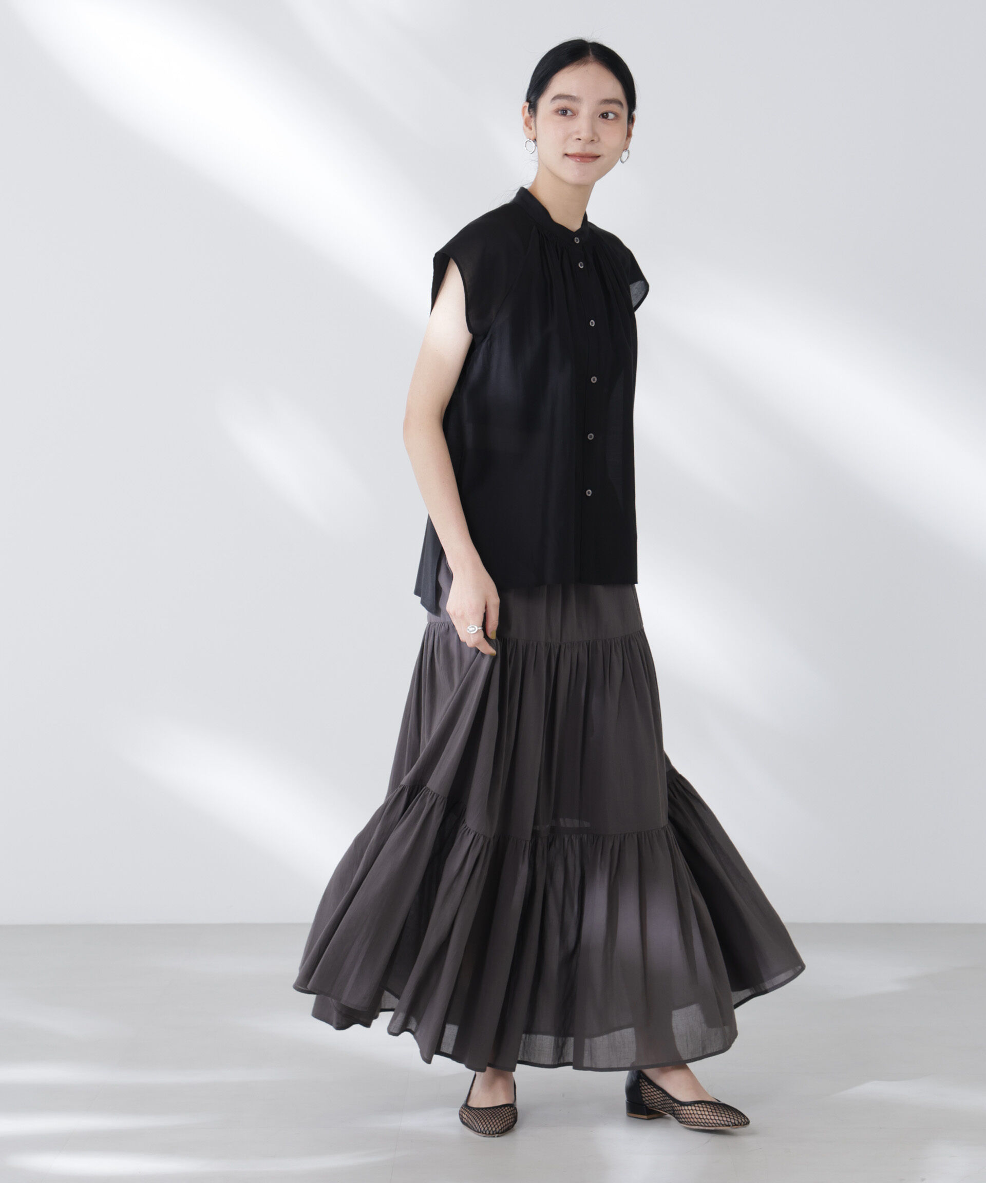 nano･universe「コットンシフォンティアードスカート」|スカート|