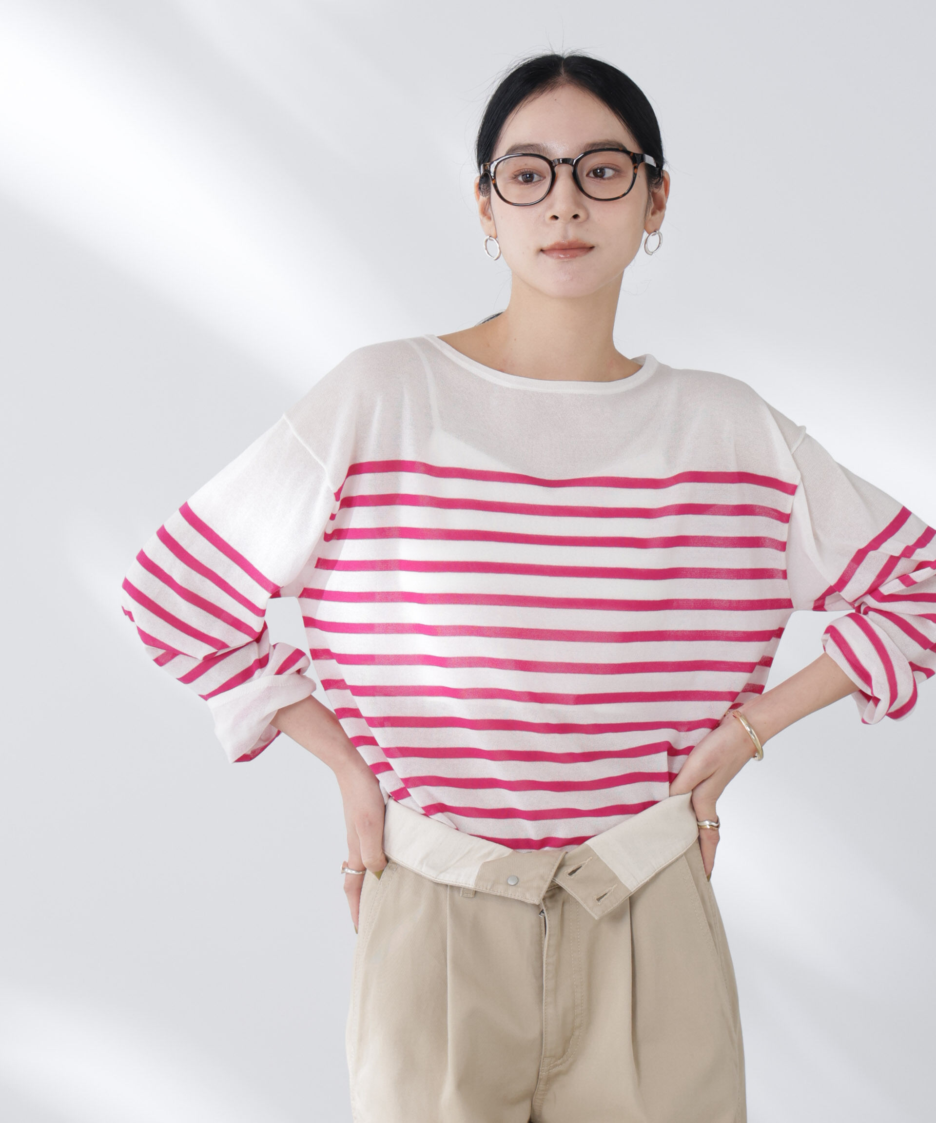 nano･universe「コットンナイロンシアーボーダーニットトップス」|ニット・セーター|