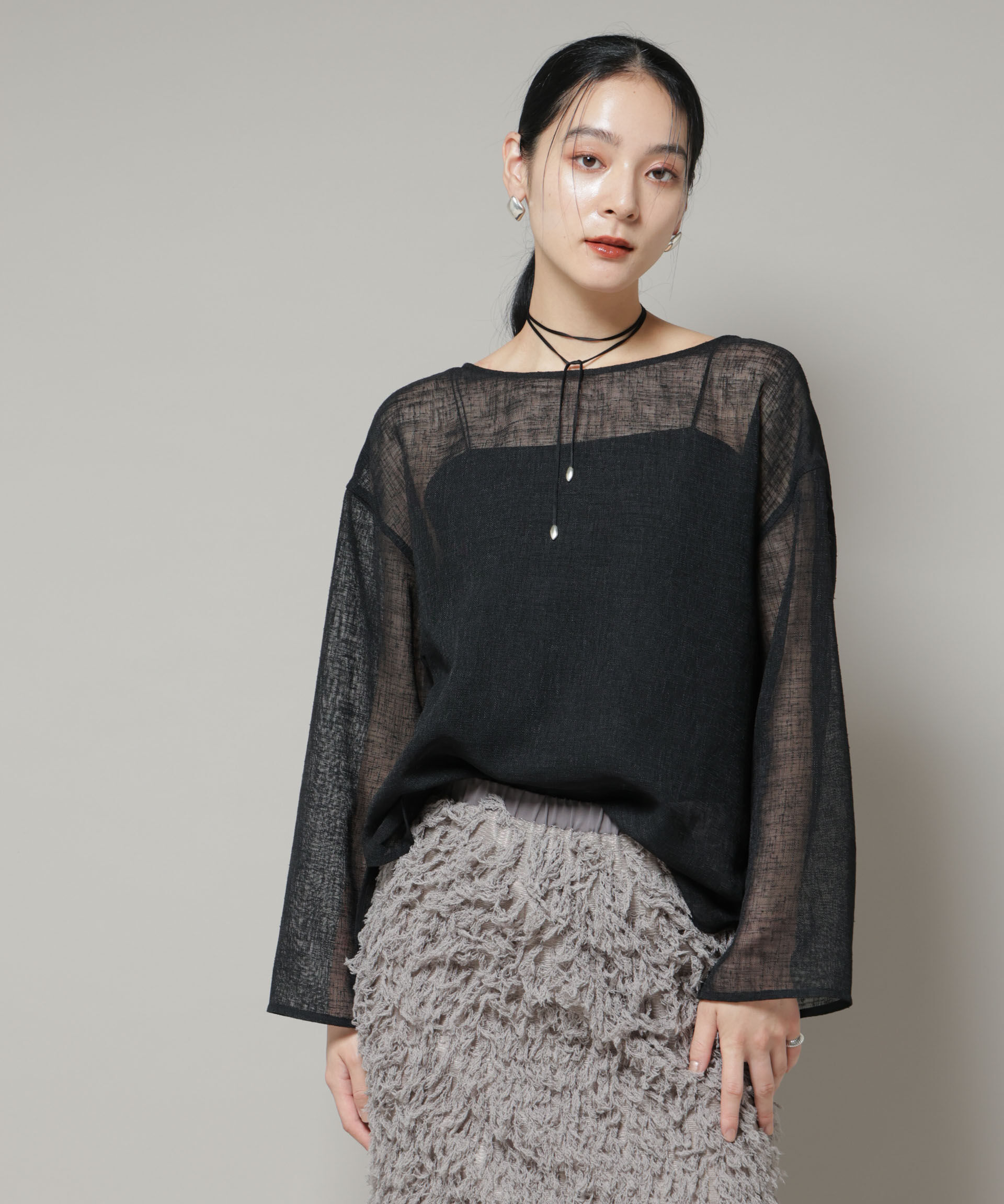 nano･universe「オーバーサイズメッシュブラウス」|シャツ・ブラウス|