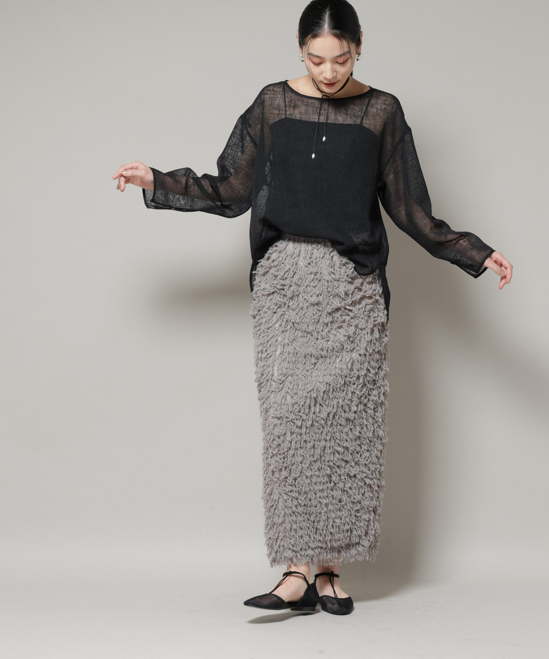 nano･universe「オーバーサイズメッシュブラウス」|シャツ・ブラウス|