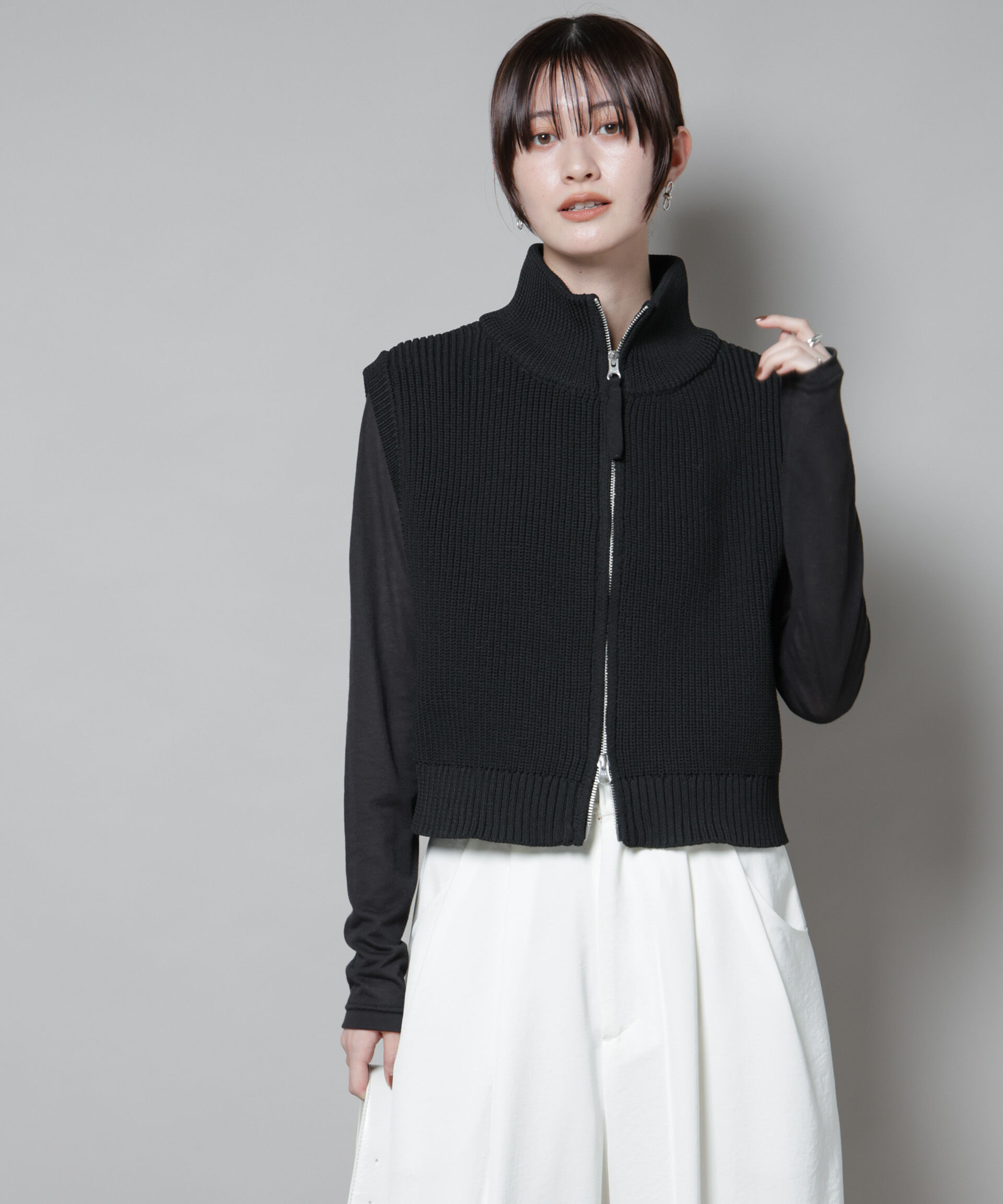 nano･universe「ダブルジップアップドライバーズニットベスト」|ニット・セーター|