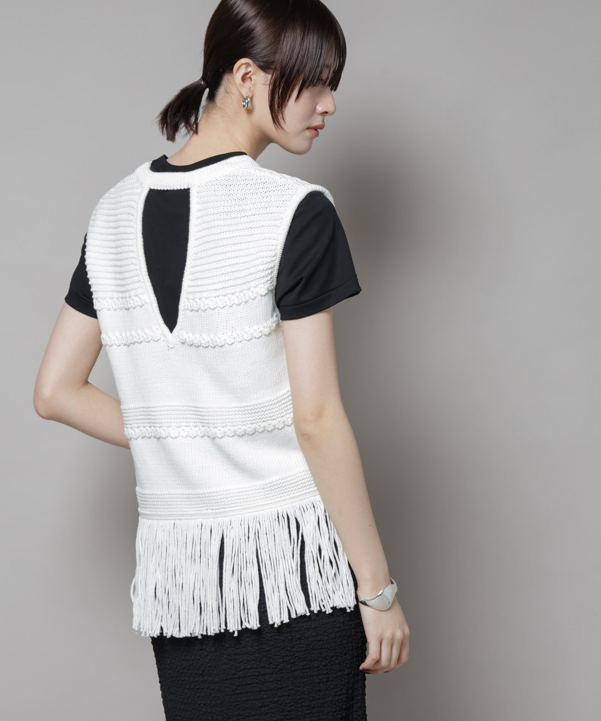 nano･universe「リリヤーンフリンジニットベスト」|ニット・セーター|