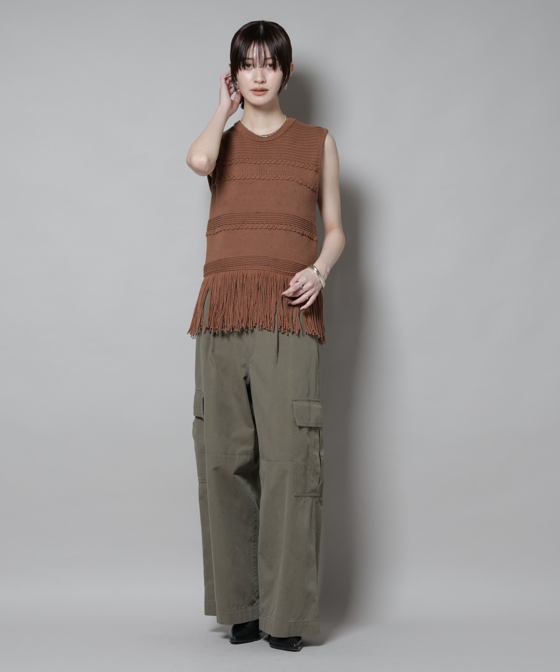 nano･universe「リリヤーンフリンジニットベスト」|ニット・セーター|